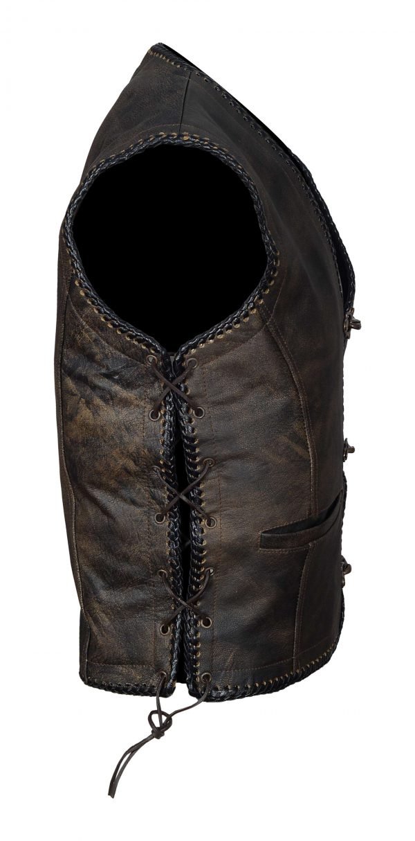 Men's Motorbike Classic Genuine Leather Vest With Polyester Lining - Image 6