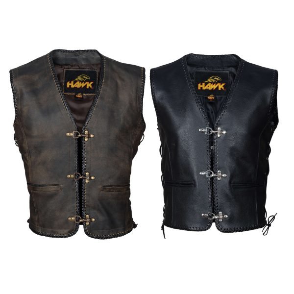 Men's Motorbike Classic Genuine Leather Vest With Polyester Lining